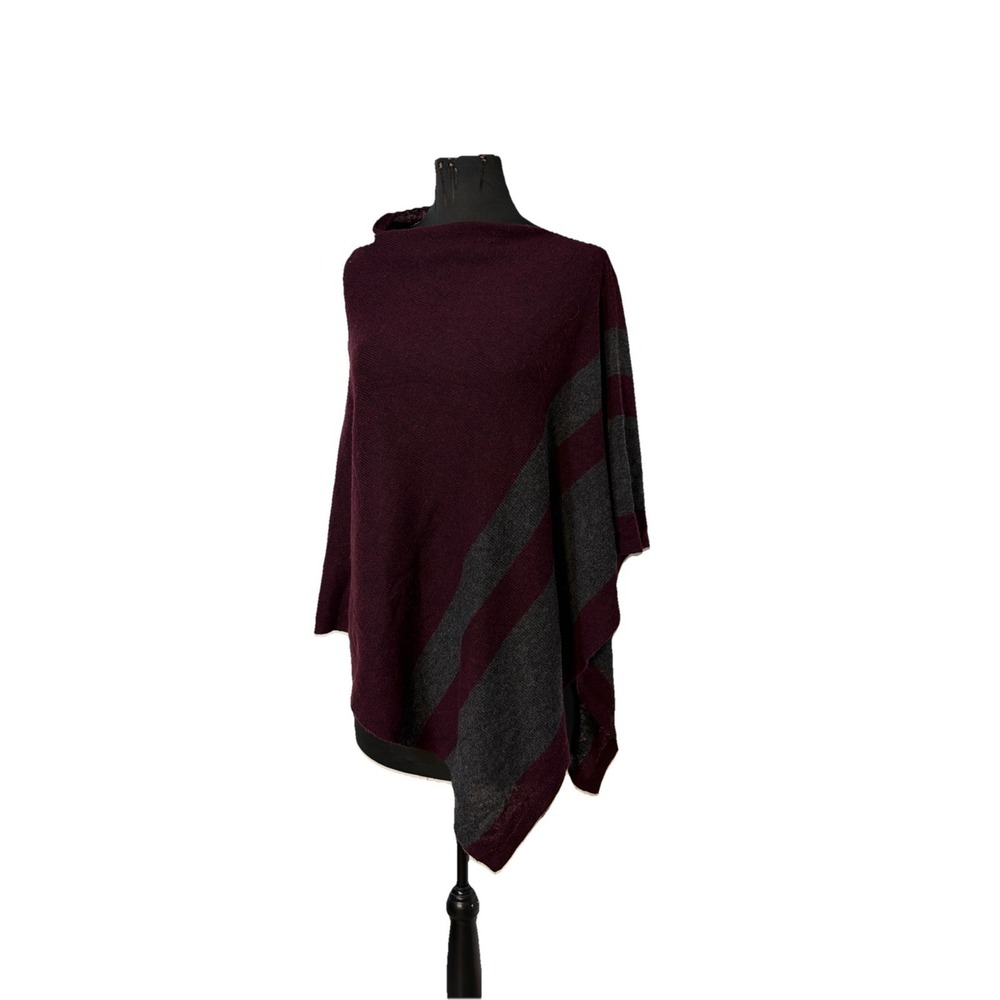 Celeste Gray Burgundy Wool‎ Cashmere Poncho/ Cape Sweater One Size Asymmetrical
